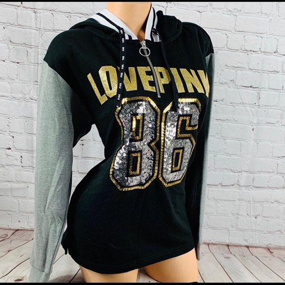 VS PINK Bling Campus Tunic Quarter Zip Hoodie - Picture 2 of 7